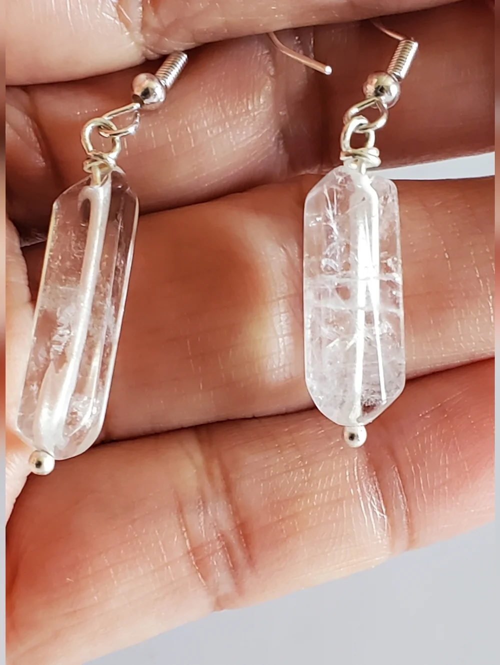 Sterling Silver 925 Natural Clear Crystal  Drop Earrings - Picture 5 of 7